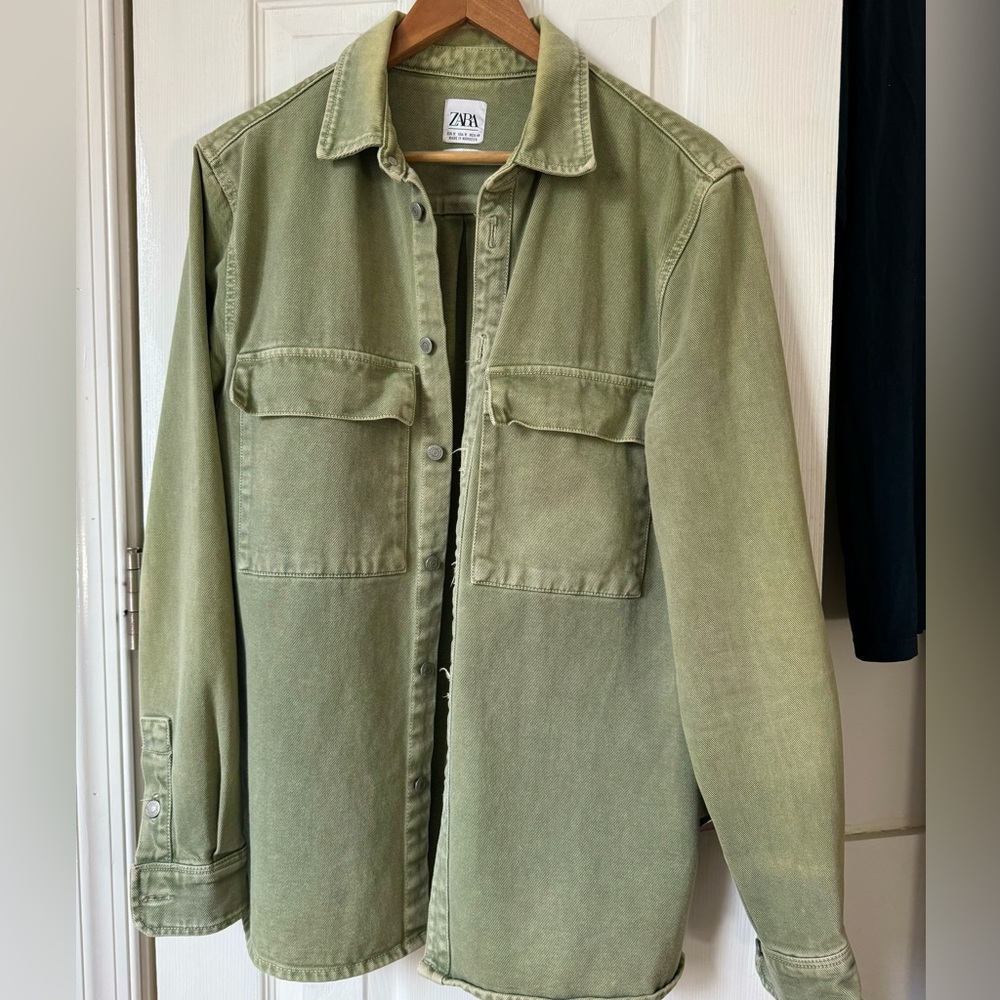 Zara Men’s Denim Overshirt Relaxed Fit Size Medium Light Green